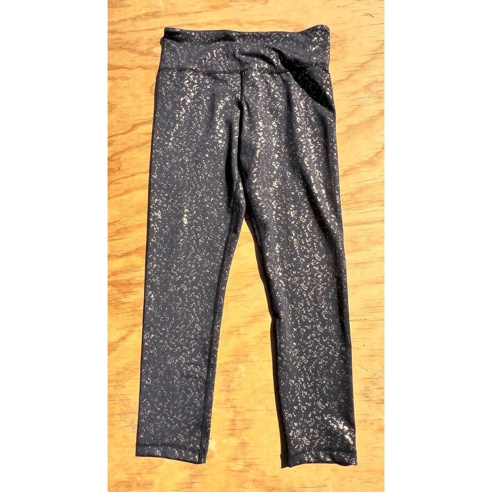 Zyia Active Black Rose Gold Metallic Splatter Foil Leggings Womens 8-10 Cropped